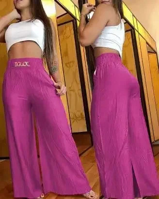 Womens high waisted wide leg pants elegant chain decoration black Trousers casual clothing white summer 241212