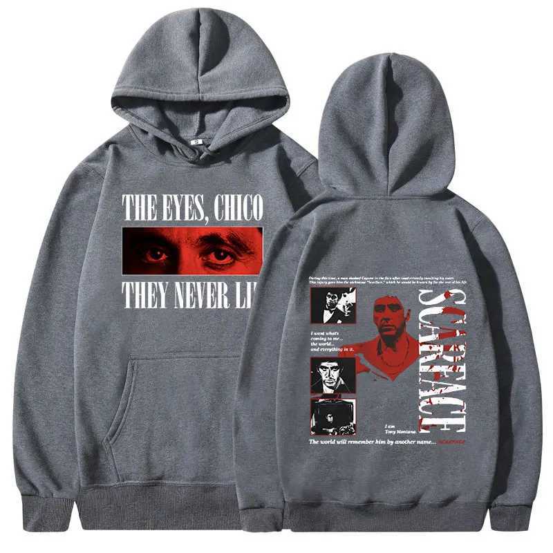 Classic Gangsters Movie Scarface Hoodies Tony Montana Al Pacino Hooded Sweatshirts Men Women Vintage Gothic Oversized Pullovers X2412161