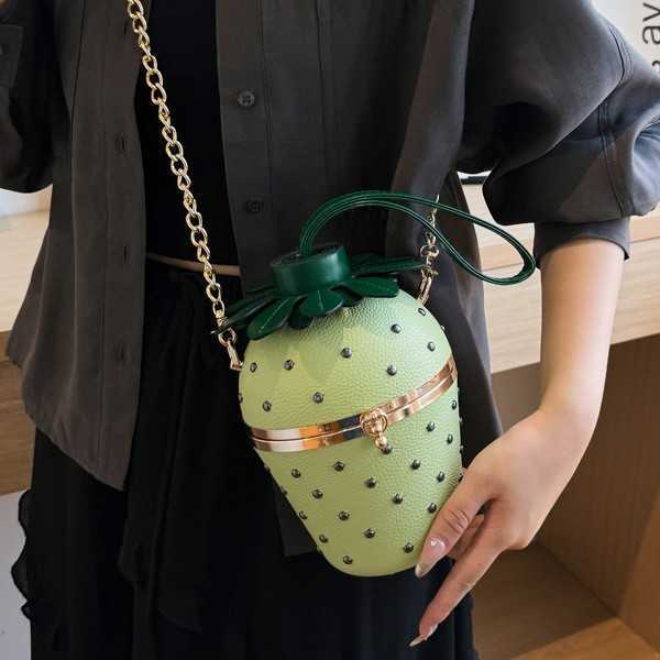 Bags Personalized Rivet Strawberry Small Bag Collection Forest Sweet Girl Single Shoulder Chain Handheld Small Round Bag 241215