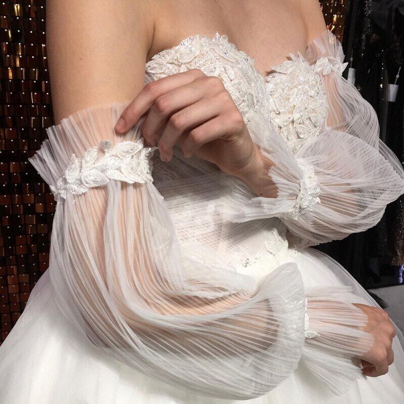 Newest A Line Wedding Dresses Lace Applique Detachable Puffy Long Sleeve Backless Sweep Train Beach Bridal Gowns Plus Size Illusion Boho robe de marie