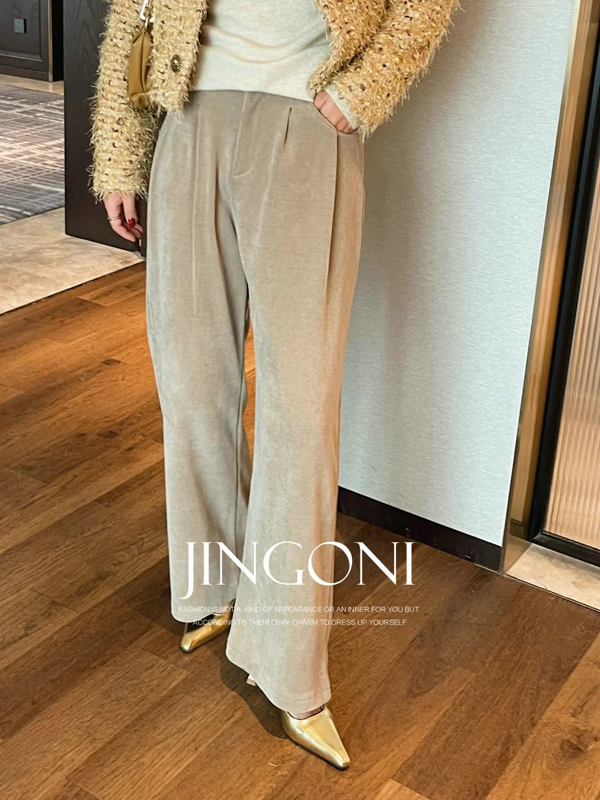 Corduroy Product Y2k Womens Autumn Korean Fashion Retro Elegant Pants Wide Legs High Waist 241214