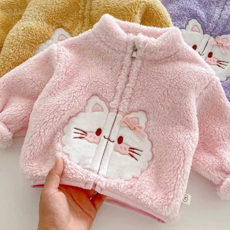 Childrens Fashion Jacket 0-5 Years Old Winter Coral Velvet Childrens Clothing Boys Girls Cat Plush Warm Cotton Coats ParkasXJ241214