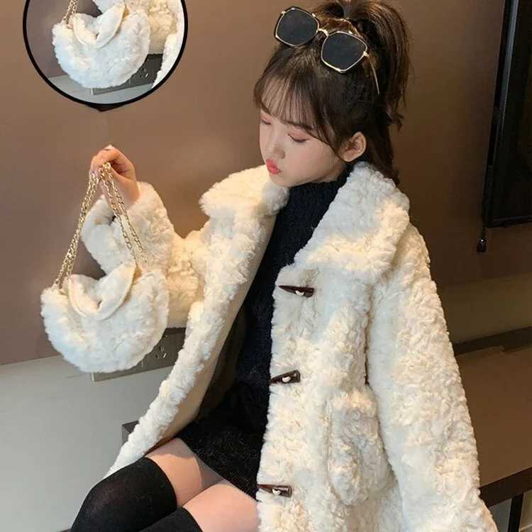 Outerwear Girls Wool Jackets Autumn Winter Children Horn Buckle Winter Thickened Warm Coats for Girls Outwear Kids Clothes 3-12YXJ241214