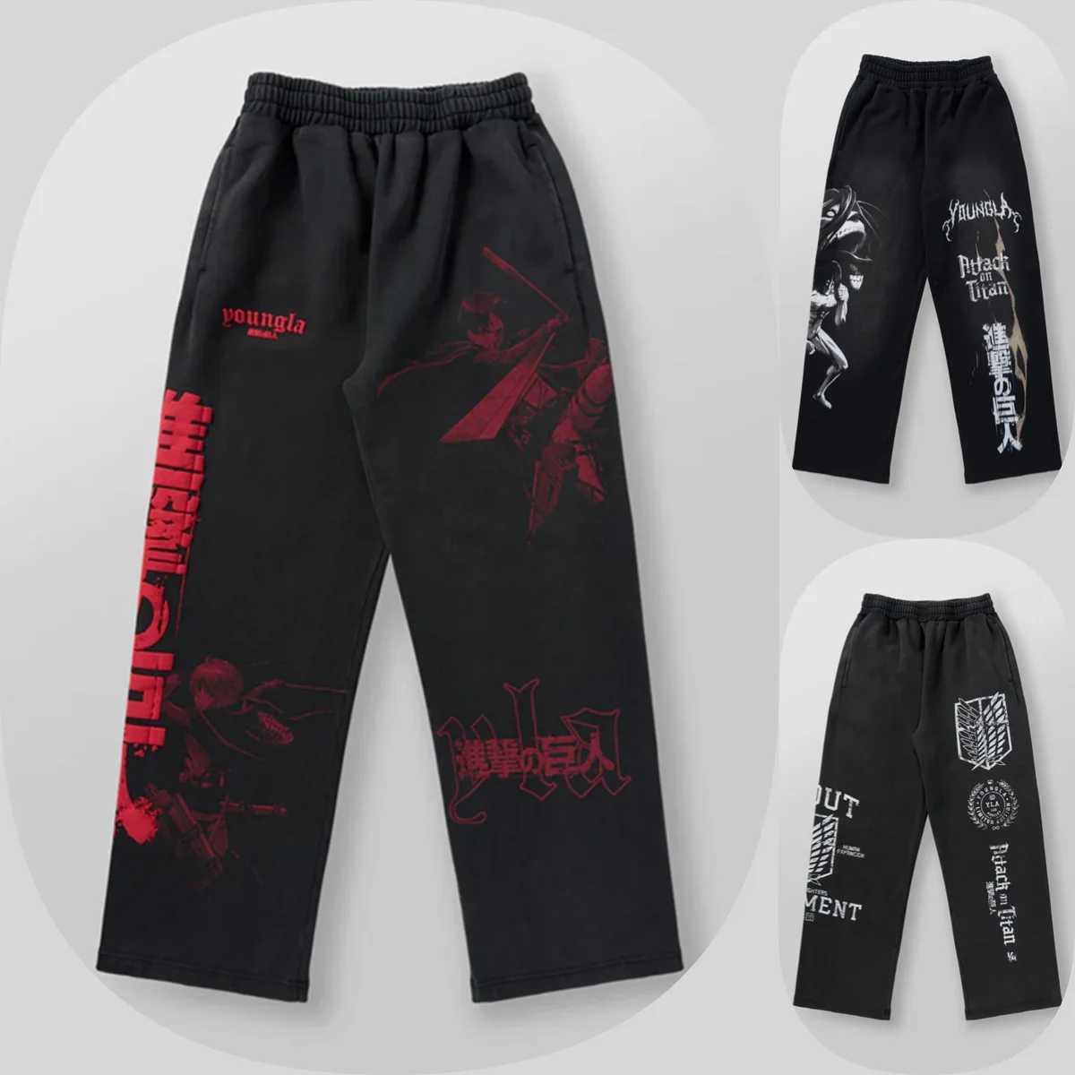 New American sweatpants Gym fitness running stretch collaboration anime cool jogger cotton terry printed wide-leg casual pants X241216