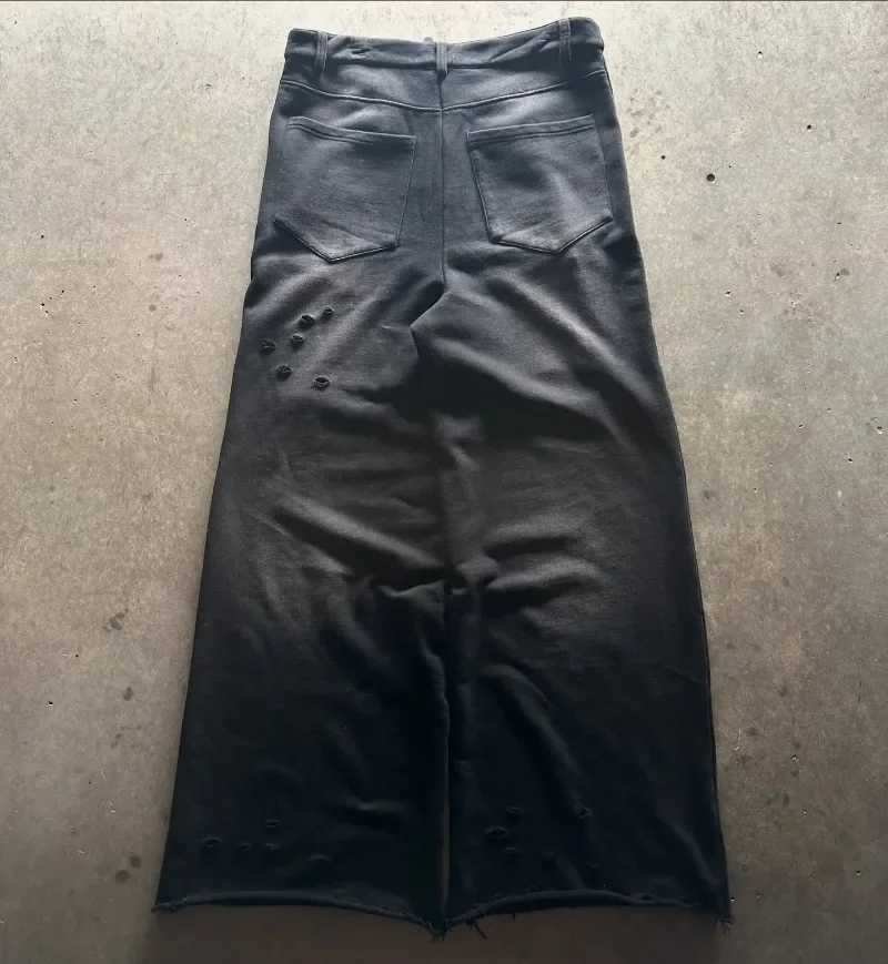 Hip hop street fashion hole wide leg pants Y2K street mens bag pants punk Harajuku trend couple casual sports pants X241216
