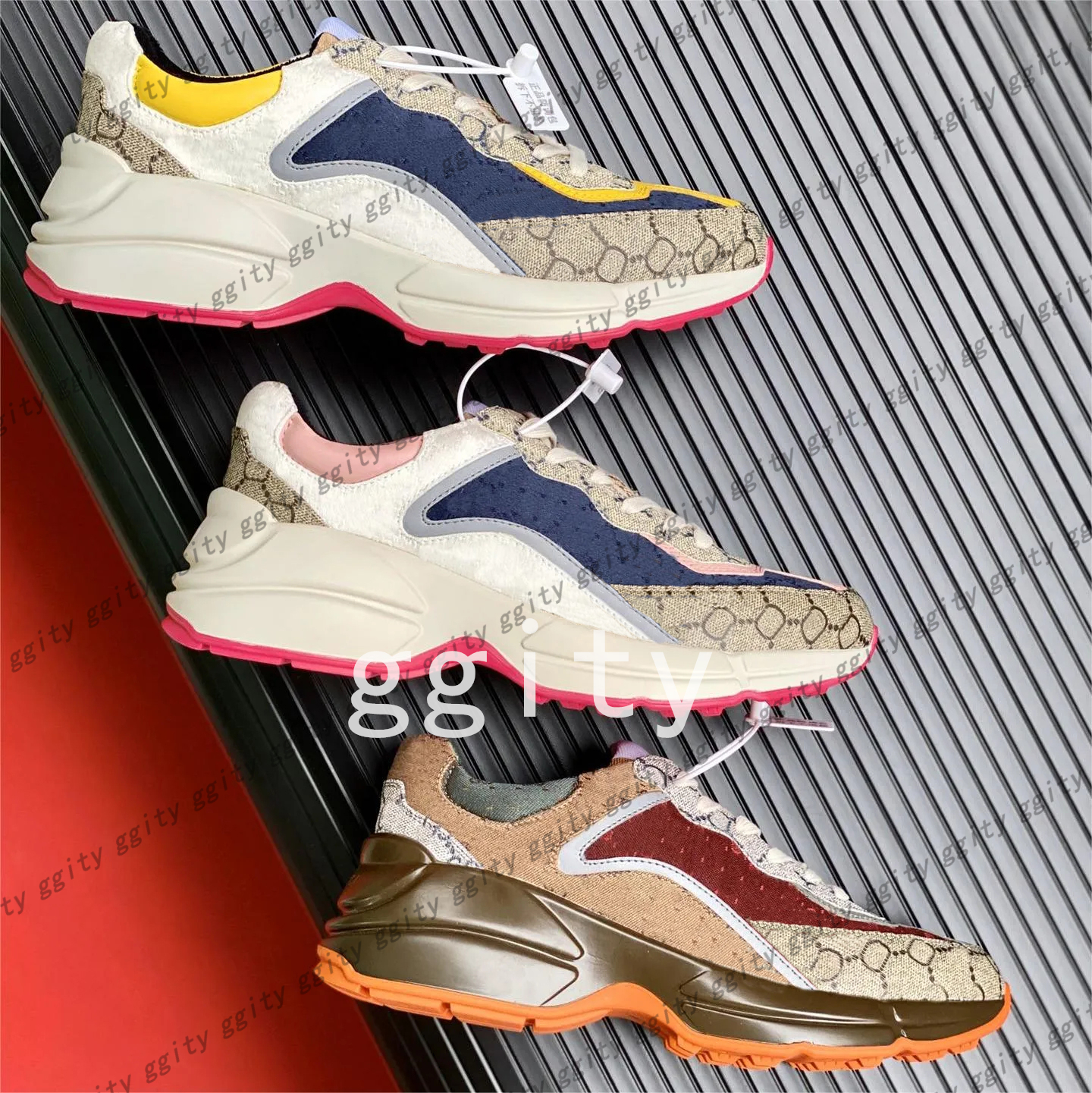Designer Sneakers Womens Mens Rhyton Shoes Women Rhyton Sneaker Lady Luxurys Runner Trainers Tennis loafers Womens Chaussures Multicolor Platform Shoes