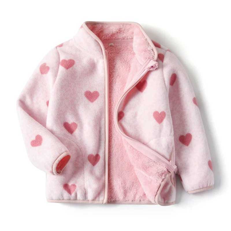 2-8T New Arrival Hearts Print Girls Winter Fleece Jackets Zipper Cute Cold Thick Baby Coats Childrens Costume OutwearXJ241214
