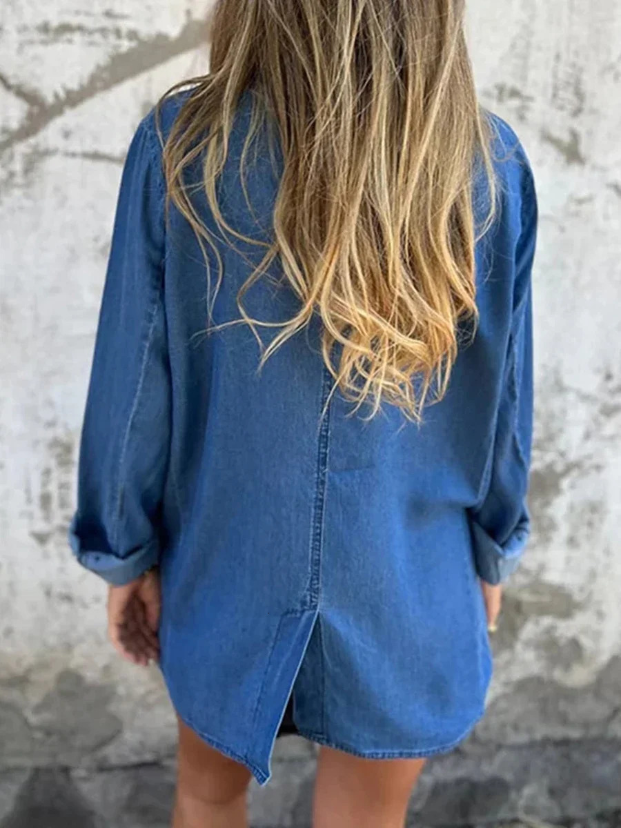 Womens oversized denim jacket retro long sleeved button down boyfriends autumn 241211