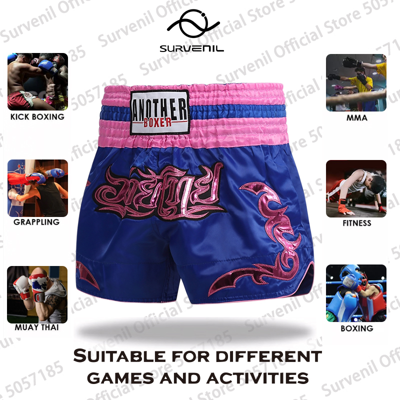 Muay Thai Pants Embroidery Boxing Shorts Women Men Satin Fight Kickboxing Training Trunks Kids Boy Girl Martial Arts MMA Clothes