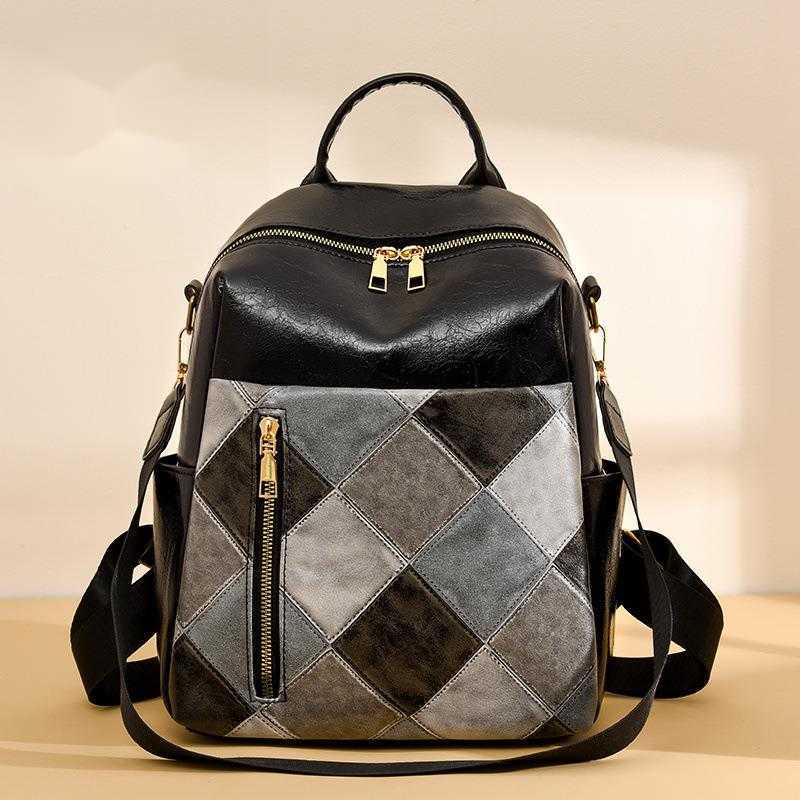 Backpack women, model for women, PU soft leather fashionable diamond grid multifunctional travel backpack 241215