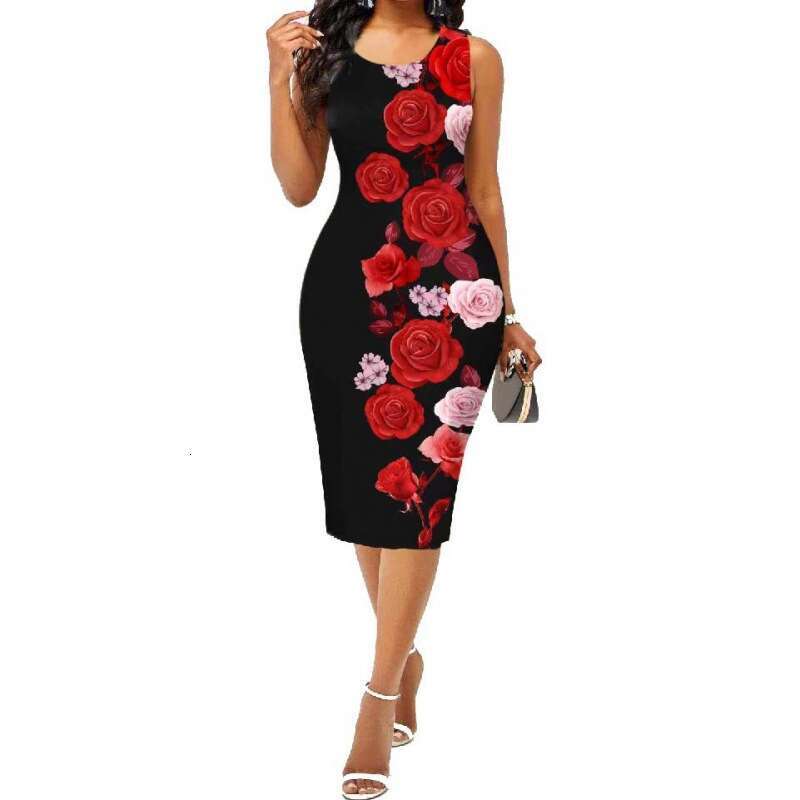 European American Spring Summer Sleeveless Bag Hip Printed Dress for Women's Wear 2024 New Style Stylish and Elegant Clothing