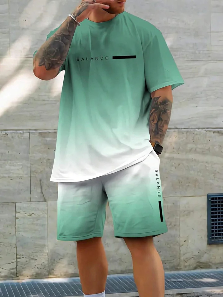 Summer daily casual mens Tshirt shorts set street fashion short sleeved top outdoor sports 241211
