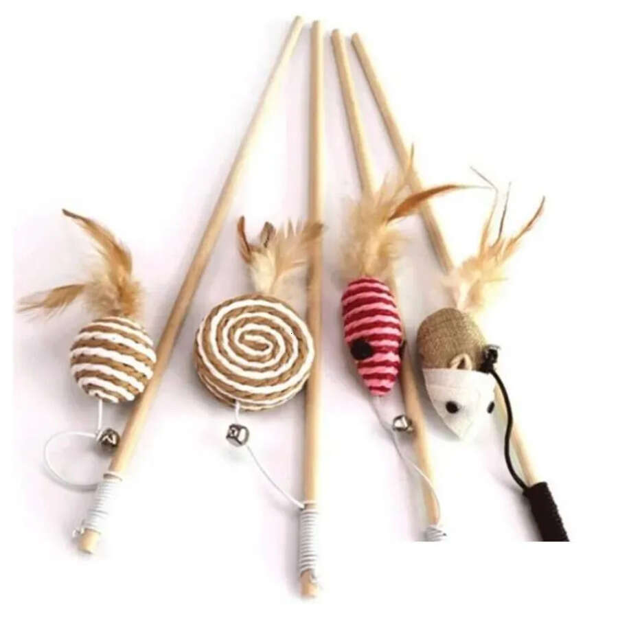 Funny Stick Interactive Kitten Wood Wand Feather Bell Fish Rat Doll Catcher Teaser Exercise For Indoor Animal Cher Drop Delivery Home Dhjw5