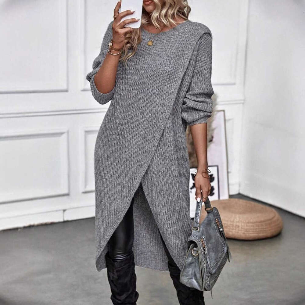 European And American Autumn Clothes Women's Knitted Sweater Long Loose New Dress Jacket