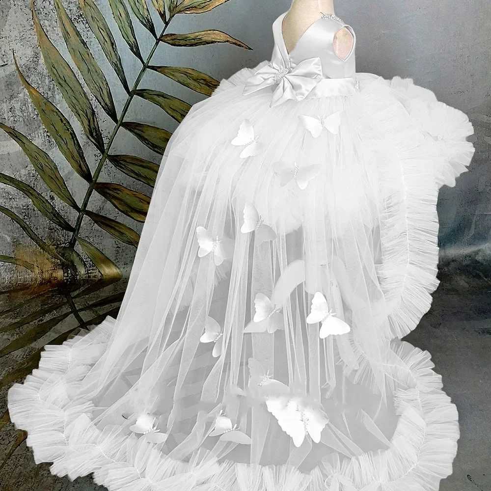Girl's Dresses Customized Butterfly Flower Girl Dress Puffy Ruffles Child Baby Girl Wedding Bridesmaid Birthday Party First Communion Ball Gown H