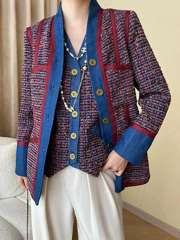 Vintage Women's Tweed V-Neck Loose All Match Jacket Vest Elegant Two-Piece Set Spring Autumn 3A9936