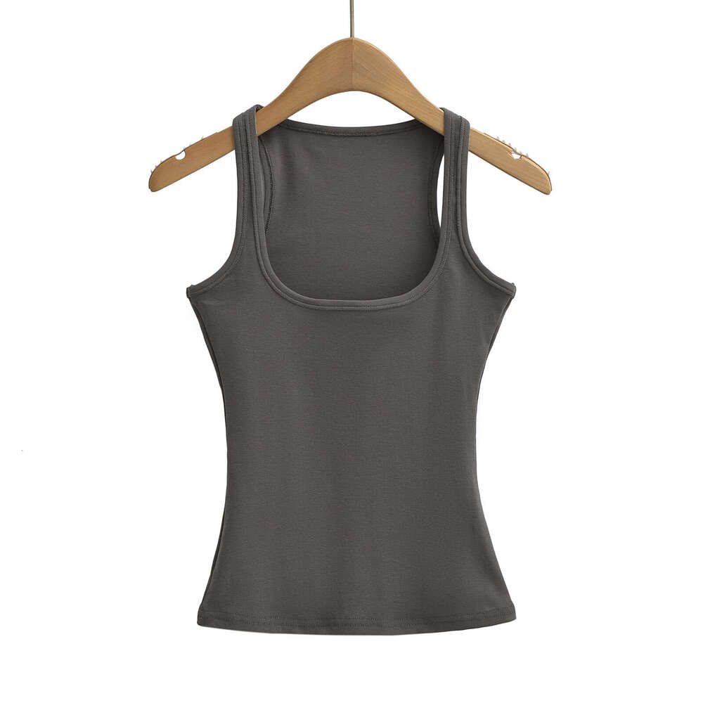 Versatile Pure Desire Square Neck Solid Color Bottom for Women's Summer Outfit Slim Sleeveless Strap Tank Top 2024 New Casual Fashion Trendy Clot