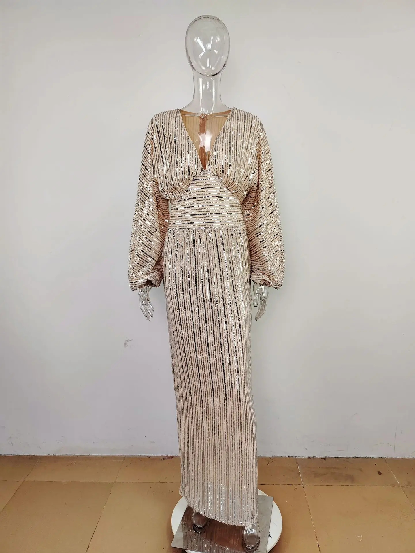 Elegant Shiny Evening Dress Women Party Long Gown Long Sleeve Sequins Even Robe Femme Bridesmaid Wedding Celebrity 241214
