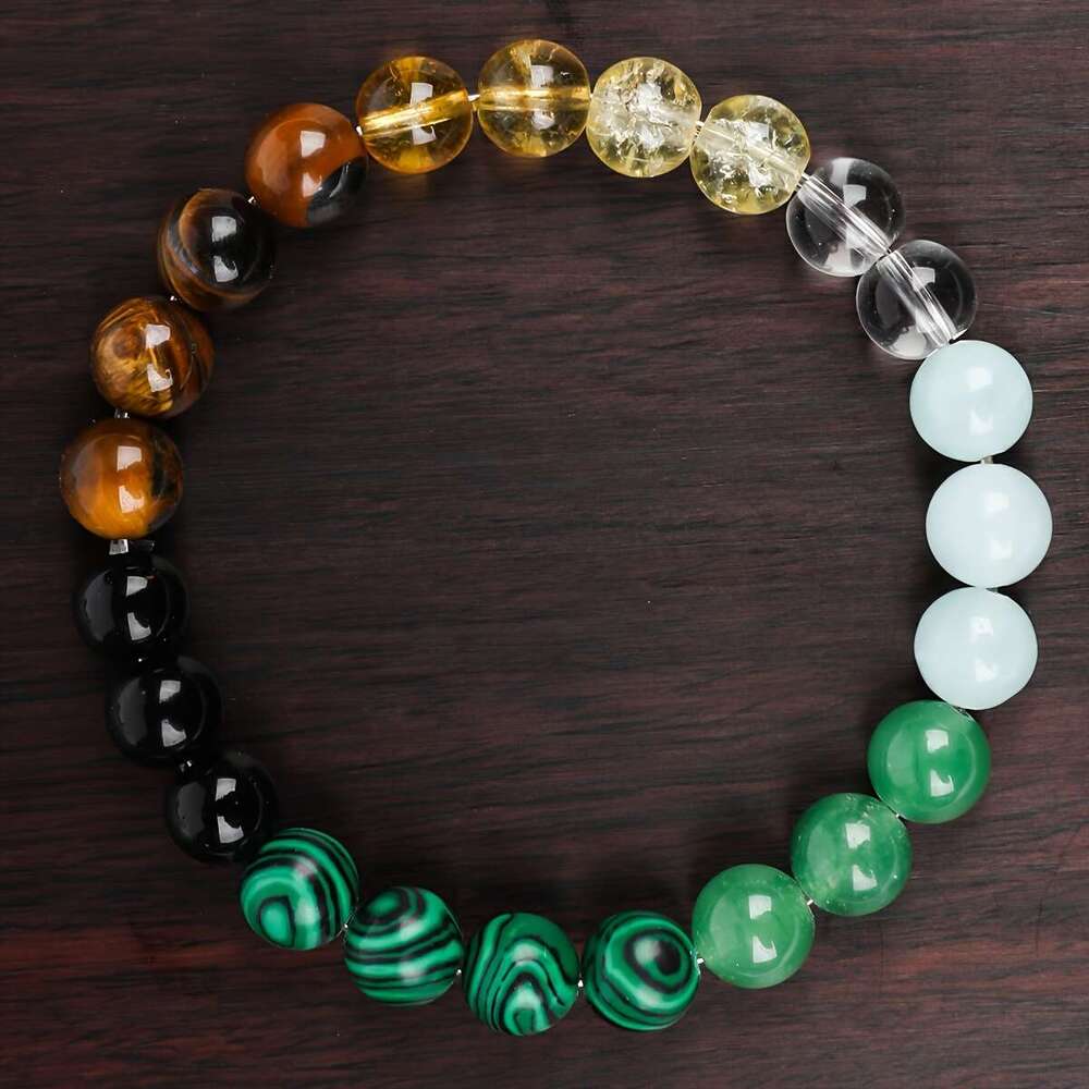 Bohemian Chic 4pcs Beaded Bracelet Set with Natural Citrine, Malachite, Rose Quartz Tiger Eye - Elegant Protection & Wealth Attraction Jewelry Gift fo