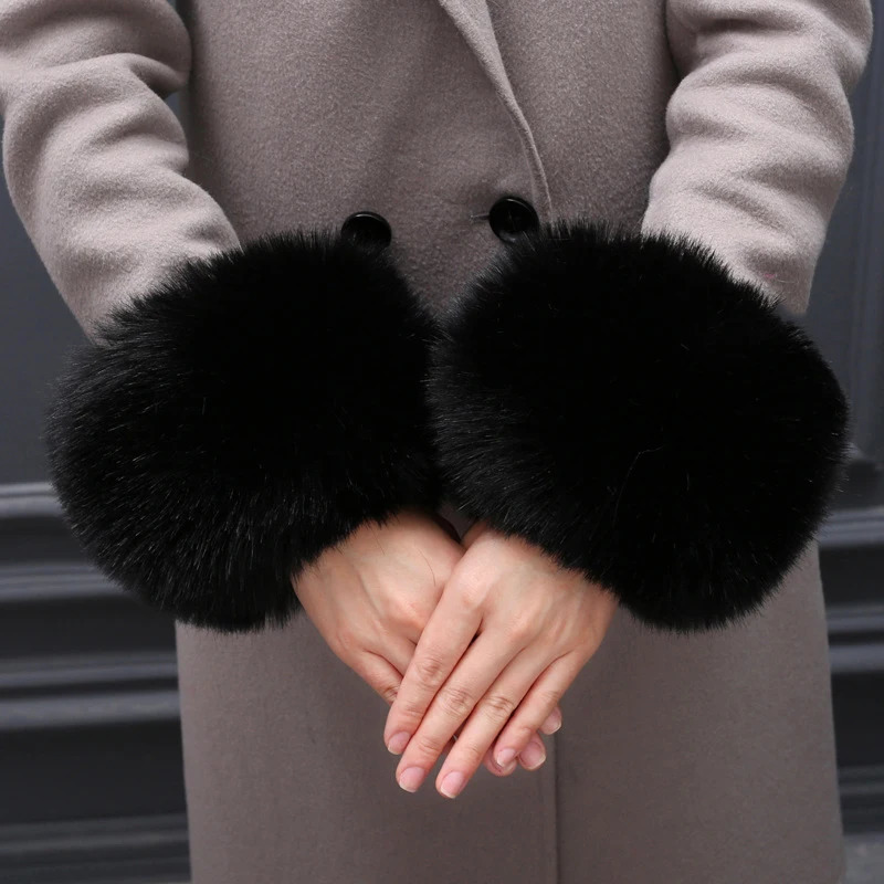 1 pair of winter plush faux fur wrist cuffs soft and thick sleeves windproof gloves elastic arms warm clothing accessories 241212