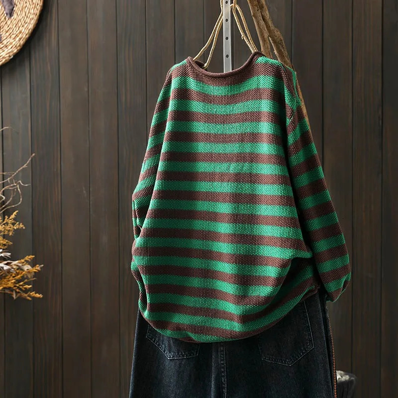 Korean Style Contrasting Color Stripes Ulzzang Loose 2024 Autumn Versatile Knitted Womens Casual Pullovers Top 241211