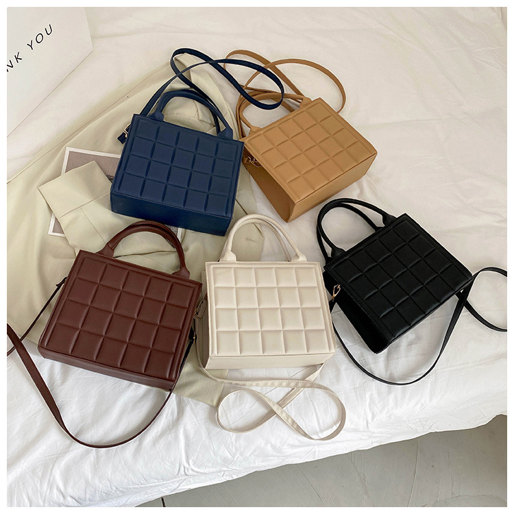 New Handbag Designer Women's Shoulder Bag Fashion Grid PU Leather Crossbody Bag Square Small Top Handle Bag Handbag