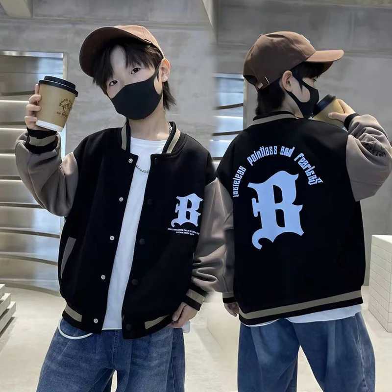 Autumn Spring Baseball Jackets Boys Girls Trends Letters Loose Casual Tops Kids Single Breasted Coats Teenager Fashion ClothingXJ241214