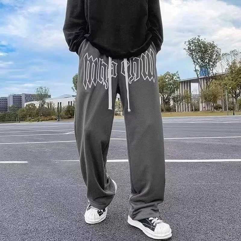 American Style Letter Print Straight Pants For Men High Street Loose Trousers Casual Joggers Hip Hop Drawstring Sweatpants X2503191