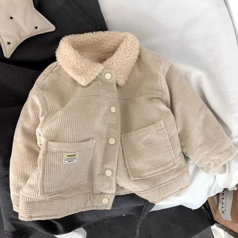 Girls winter thick warm jacket Korean boys and girls wearing lamb wool outerwear thick corduroy cotton jacketXJ241214