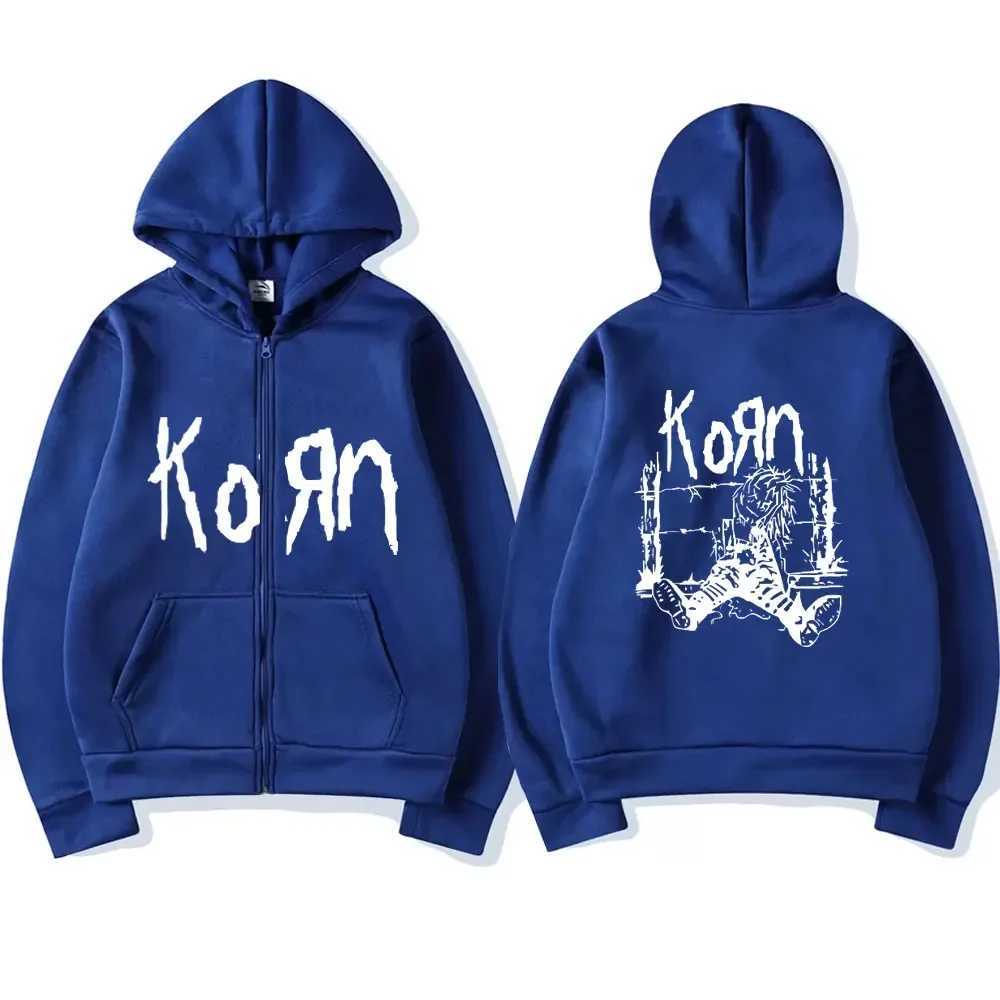 Rock band Korn Graphic Zipper hoodie mens fashion T-shirt mens sweater loose zipper hoodie mens Flce cotton jacket punk mens jacket X241216