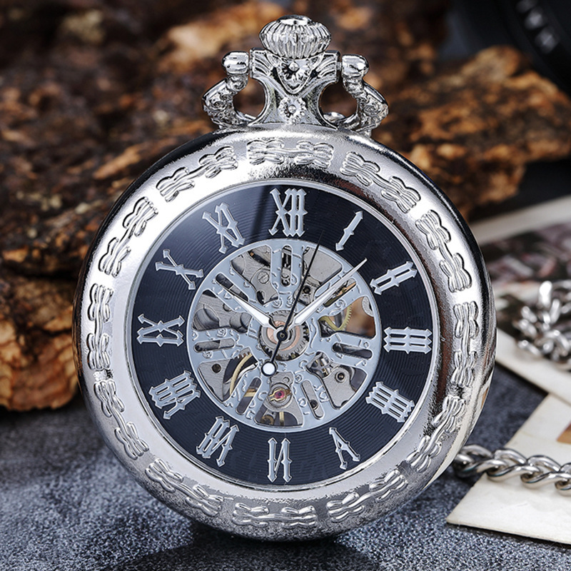 Flip cover skeletonized mechanical pocket watch vintage necklace watch dial diameter 48mm thickness 10mm men and women student pocket watch 005