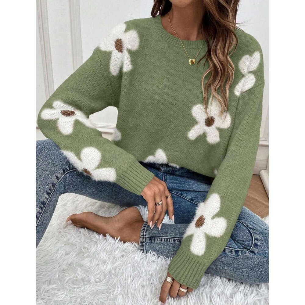 Fashion Pullover Round Neck Long Sleeved Sweater, European And American Foreign Trade Wer Jacquard Clothes, Autumn Women's Clothing
