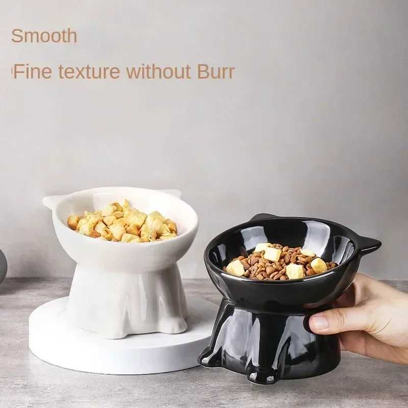 Cat Feeders Black Cat Bowl Ceramic Cat Bowl Pet Bowl Pet Supplies Cat Bowl Dog Bowl Macaron Color New Cat and Dog Universal Pet Bowl z241213