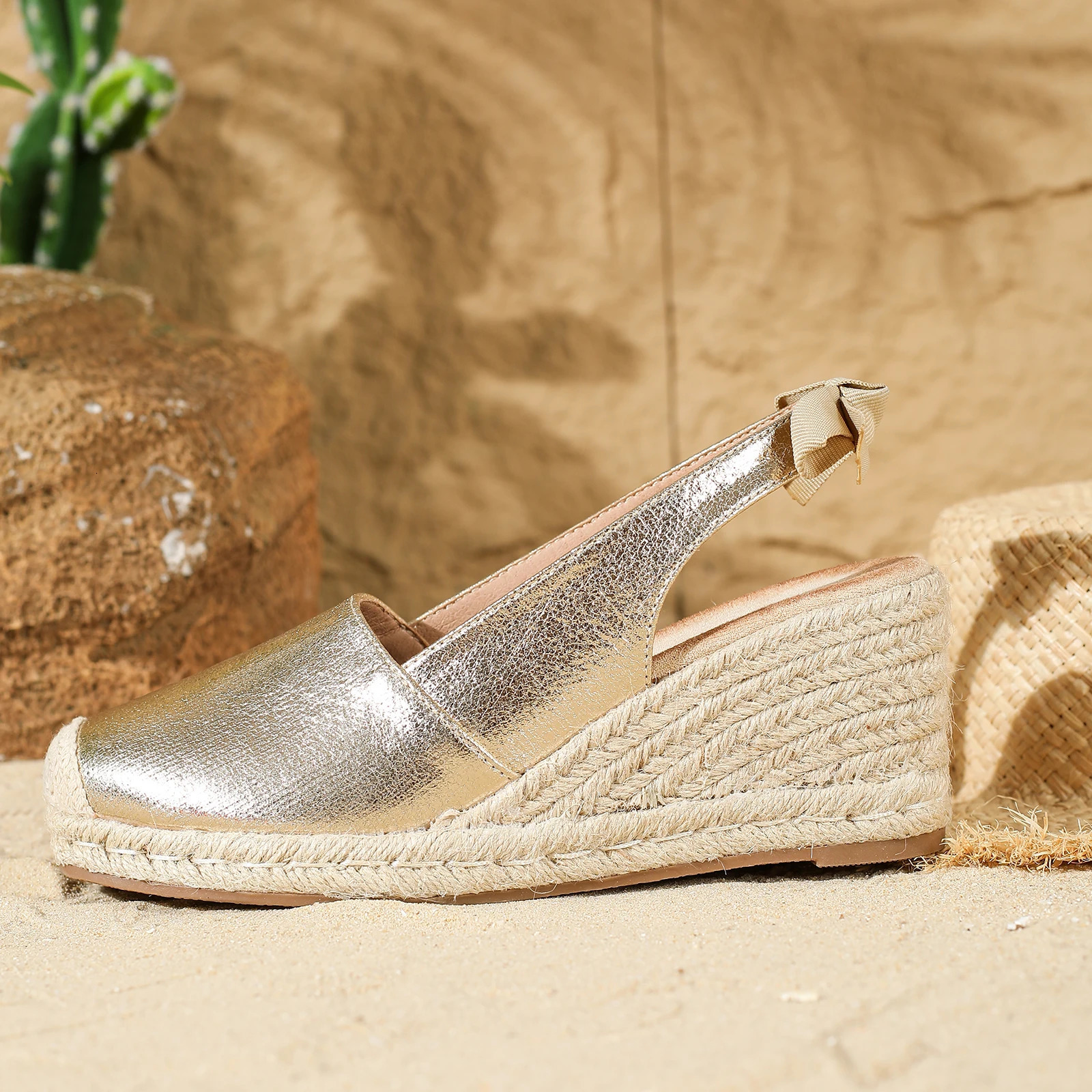 2024 Summer Resort Style Platform Straw Bottom Casual Bow Womens Sandals 241213