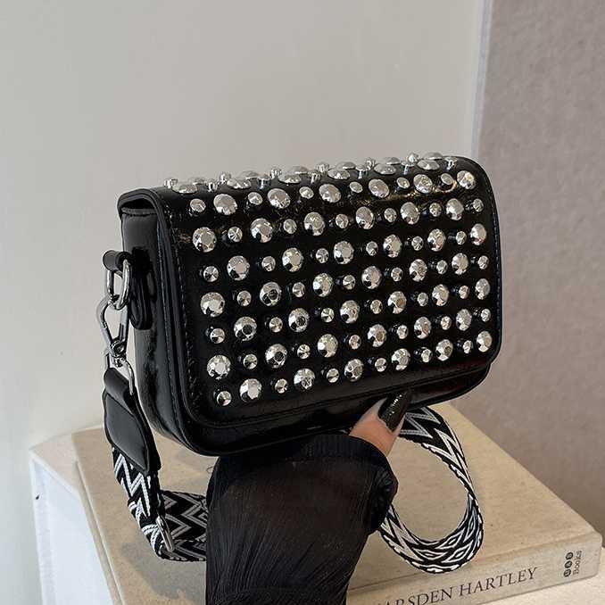 Niche Design Full Diamond Water Diamond Bag Women Fashionable Versatile Shoulder Bag Broadband Crossover Small Square Bag 241215