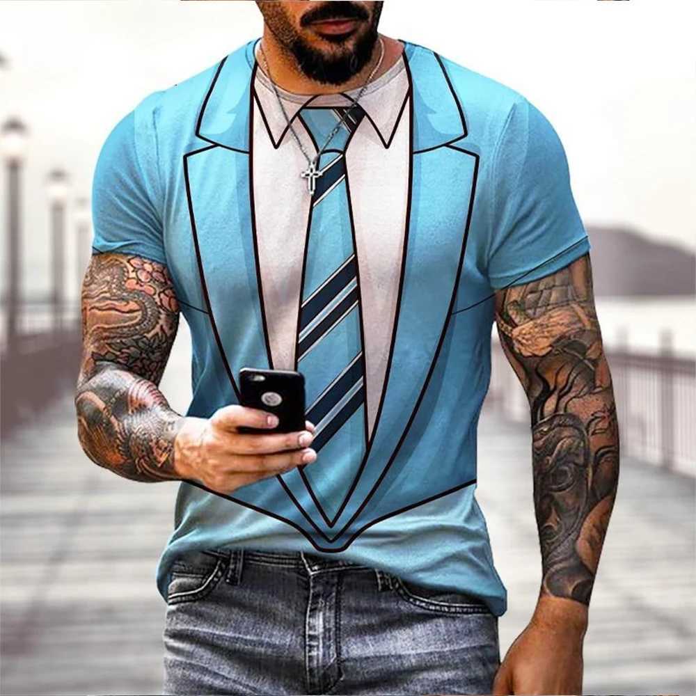 Summer fashion funny fake suit 3D printed T-shirt tailcoat tie T-shirt mens street short sleeved T-shirt W250224