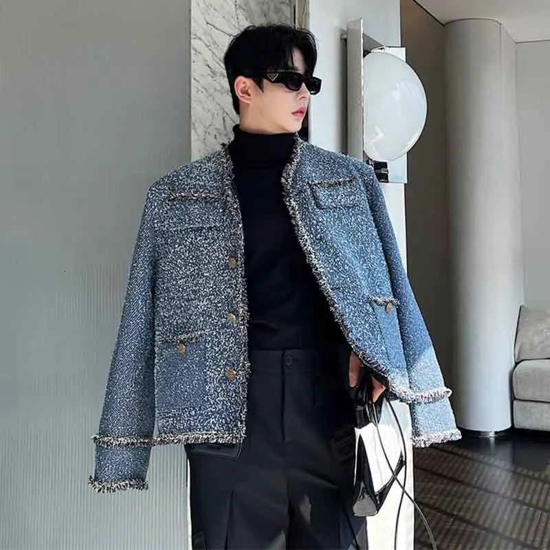 IEFB mens denim silhouette wide jacket mens clothing Korean casual loose patchwork jacket 9C3002 241209