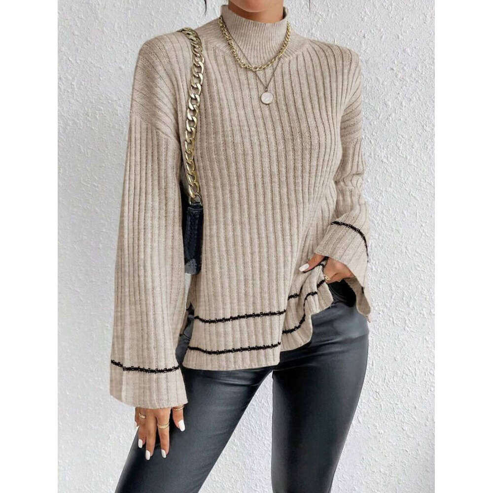 Autumn Clothes, Women's Knitted Sweaters, European And American Casual Splicing, Contrasting Colors, Loose Long Sleeves, Fashionable Quality, Cla