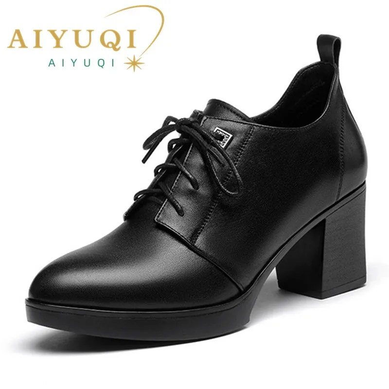 AIYUQI Women Dress Shoes Spring British Style Genuine Leather Lidies Single Shoes Large Size Women Work Shoes