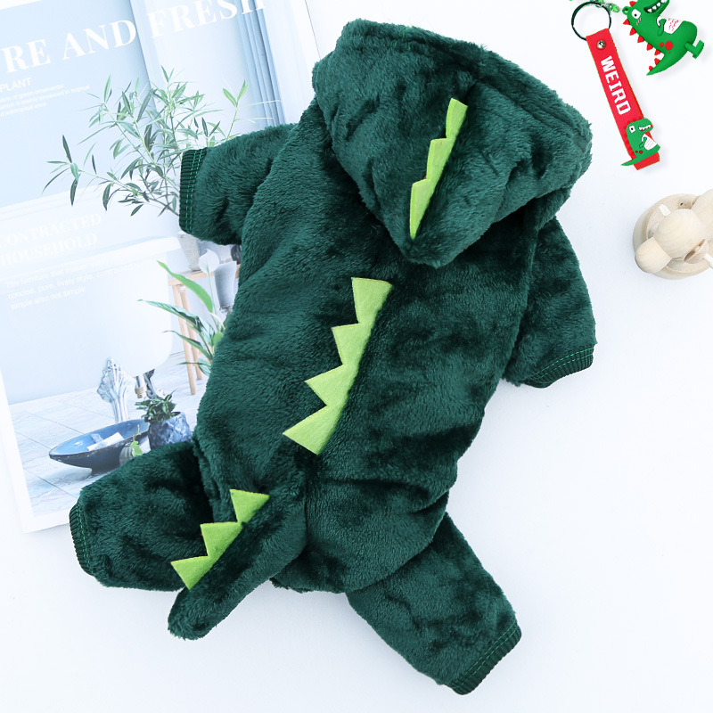 Pet Clothing Dog Cat Autumn and Winter Thickened Warm Blue Dinosaur Hooded Coat Puppy Costume For Small Medium Dogs
