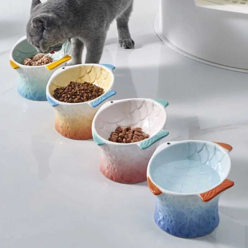 Cat Feeders Cat Bowl Pet Feeder Dish Dog Treats Bowls Plate Feeding Eating Ceramic Elevated Dishes Kitten Decorative Creative Raised Water z241213