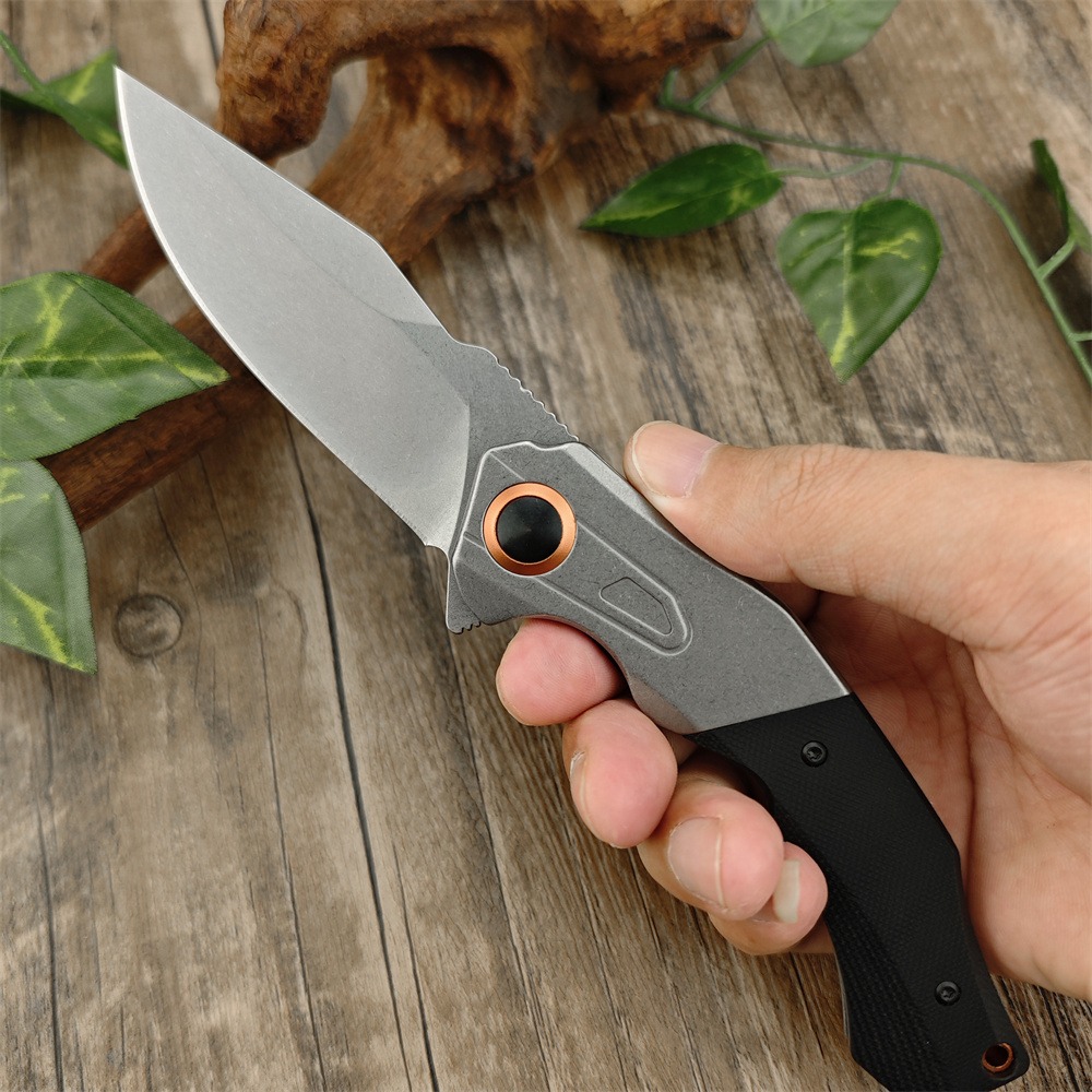 KS 2075 Payout Assisted Flipper Folding 3.5 Stonewashed D2 Clip Point Blade Black G10 with Stainless Steel Bolster Handle Outdoor Hunting Hiking Knife