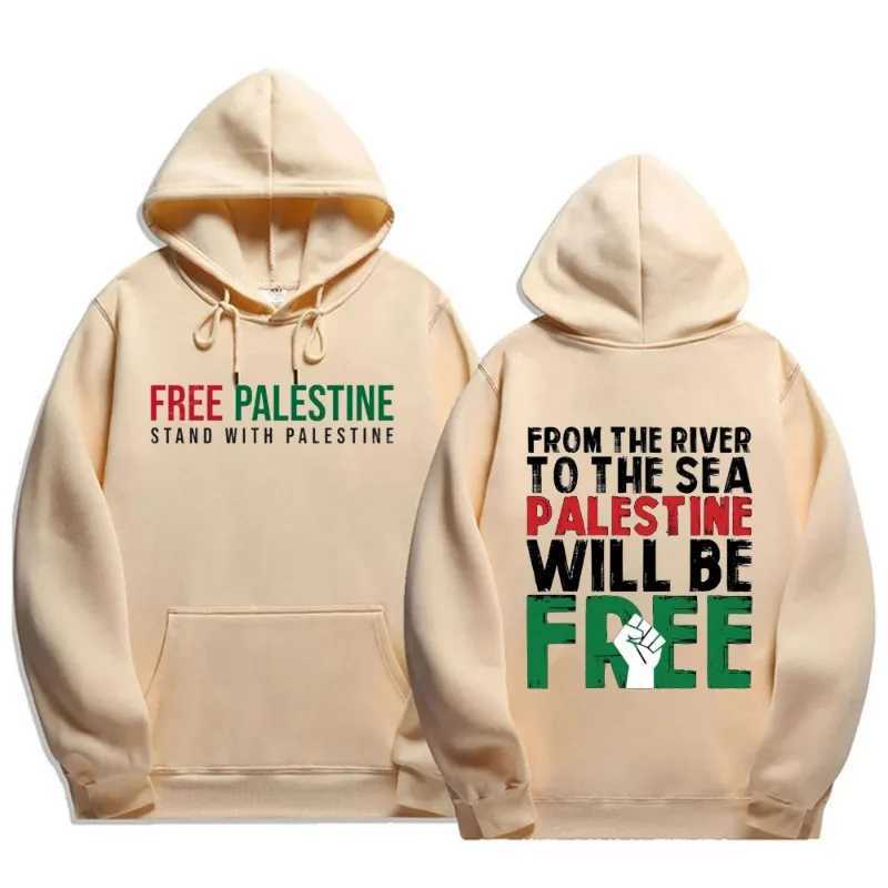 Palestinian hoodie fashionable and comfortable loose hoodie retro Harajuku unisex printed sportswear mens fashion winter latte X2412161
