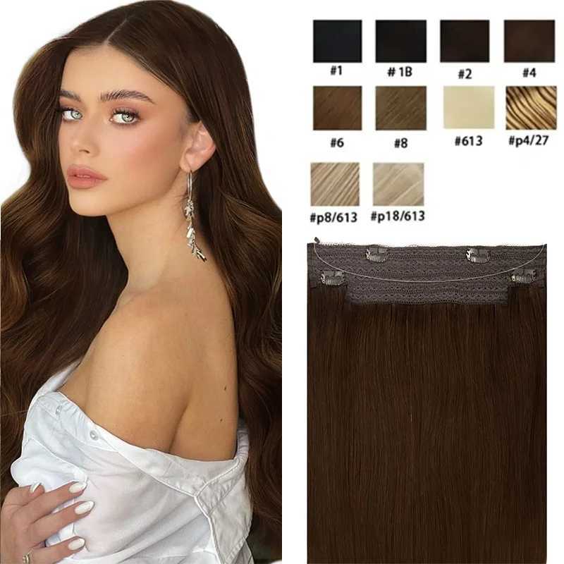 Human Hair Extensions Invisible Wire Hair Extensions Black Remy fish line hair Hairpiece with Fish LineXJ241216