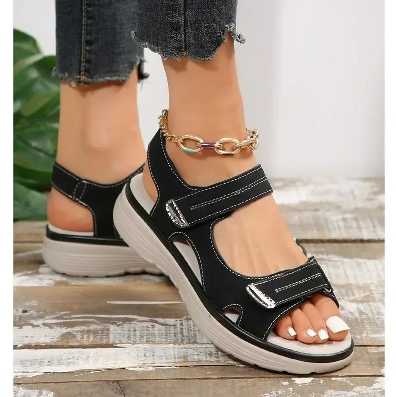 crocheted sandals for women Summer Leather Light casual wedge platform shoes Blue girls outside nonslip plus size 43 241213