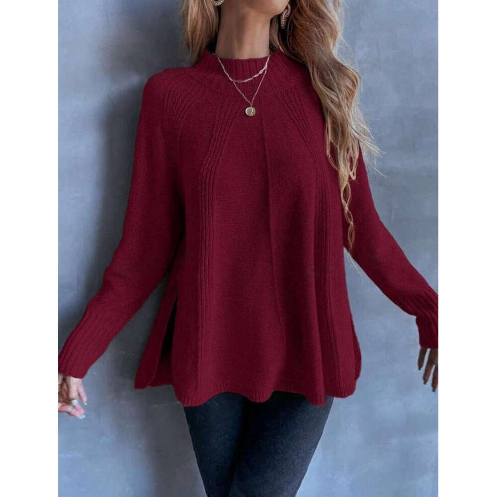Loose Versatile Slit Knitted Long Sleeved Sweater European And American Foreign Trade, New Autumn Clothes For Women