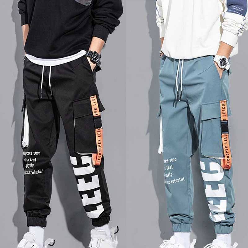 Men Drawstring Casual Pants Ribbon Tassel Pocket Hip Hop Joggers Cargo Pants Workout Sweatpants Trousers Sweatpants Streetwear X2503191