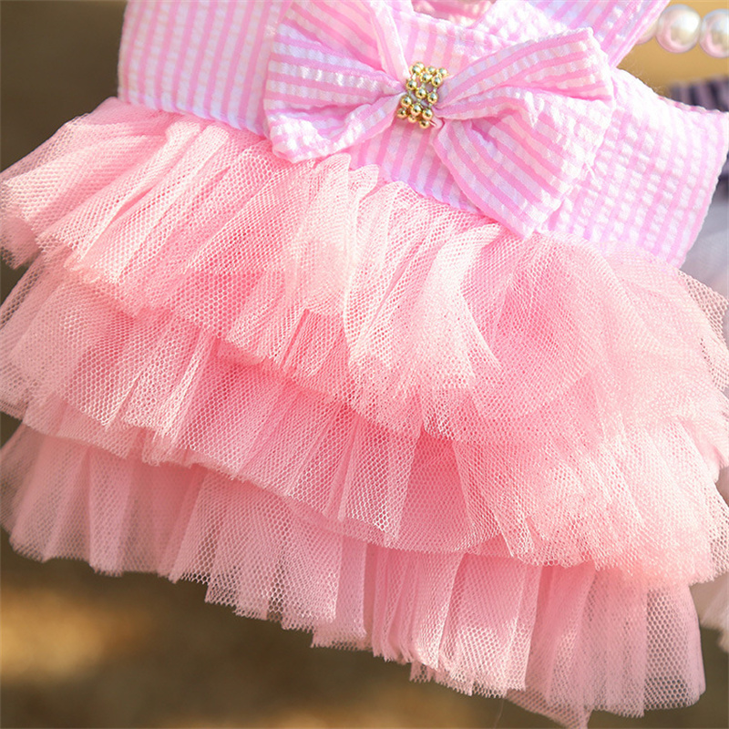 Dog Summer Dress Cat Lace Skirt Pet Clothing Chihuahua Stripe Skirt Puppy Cat Princess Apparel Cute Puppy Clothes