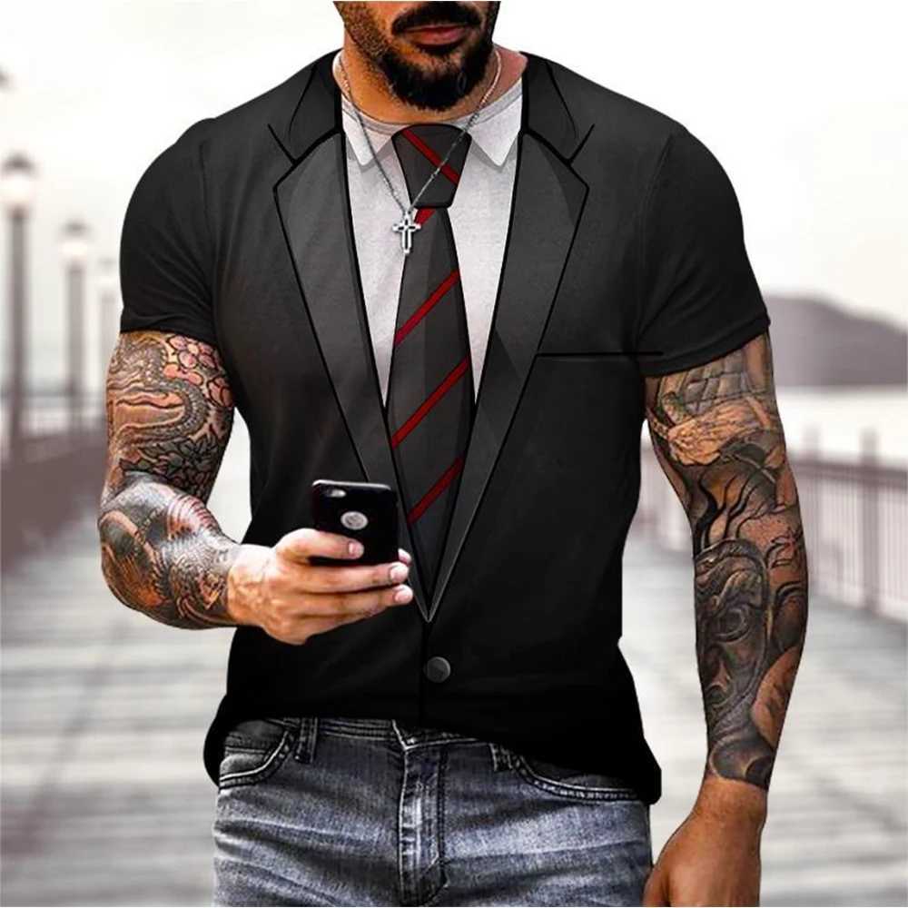 Summer fashion funny fake suit 3D printed T-shirt tailcoat tie T-shirt mens street short sleeved T-shirt W250224
