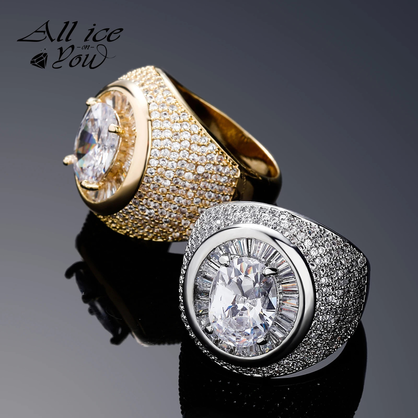 Top Iced Out Cubic Zirconia Ring Round Large Hip Hop Fashion Jewelry wedding Women Ring For Gift 241214